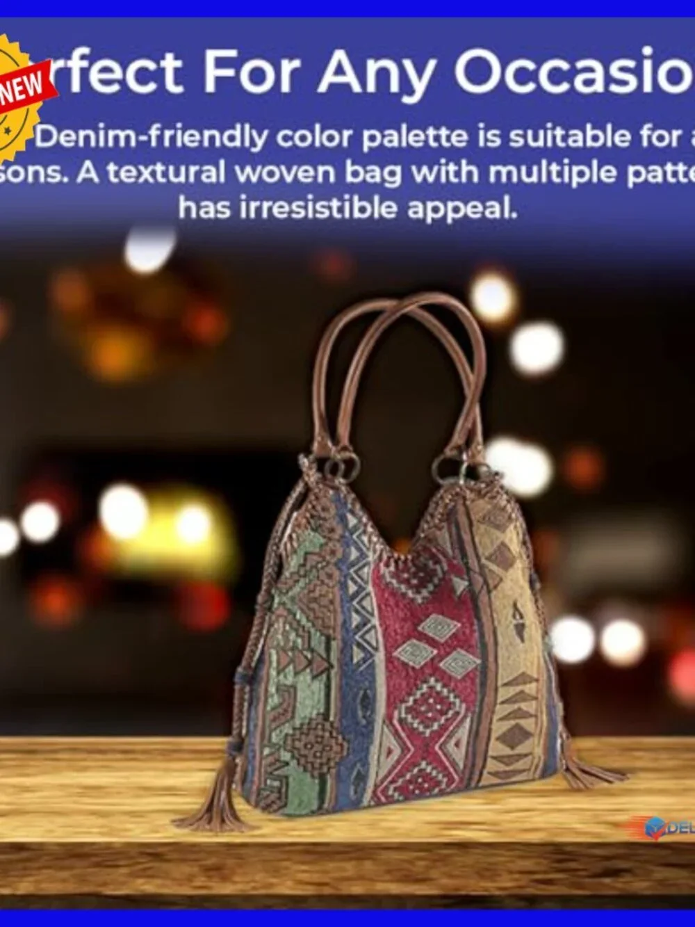 Slouchy Hobo Tapestry Shoulder Bag with Snap Closure and Pockets